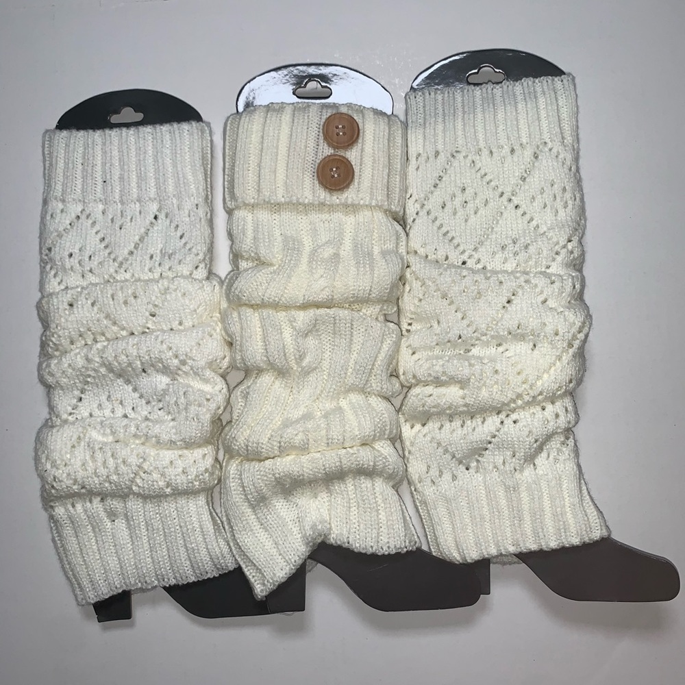 Ladies leg warmers one size 3 pack white knitted